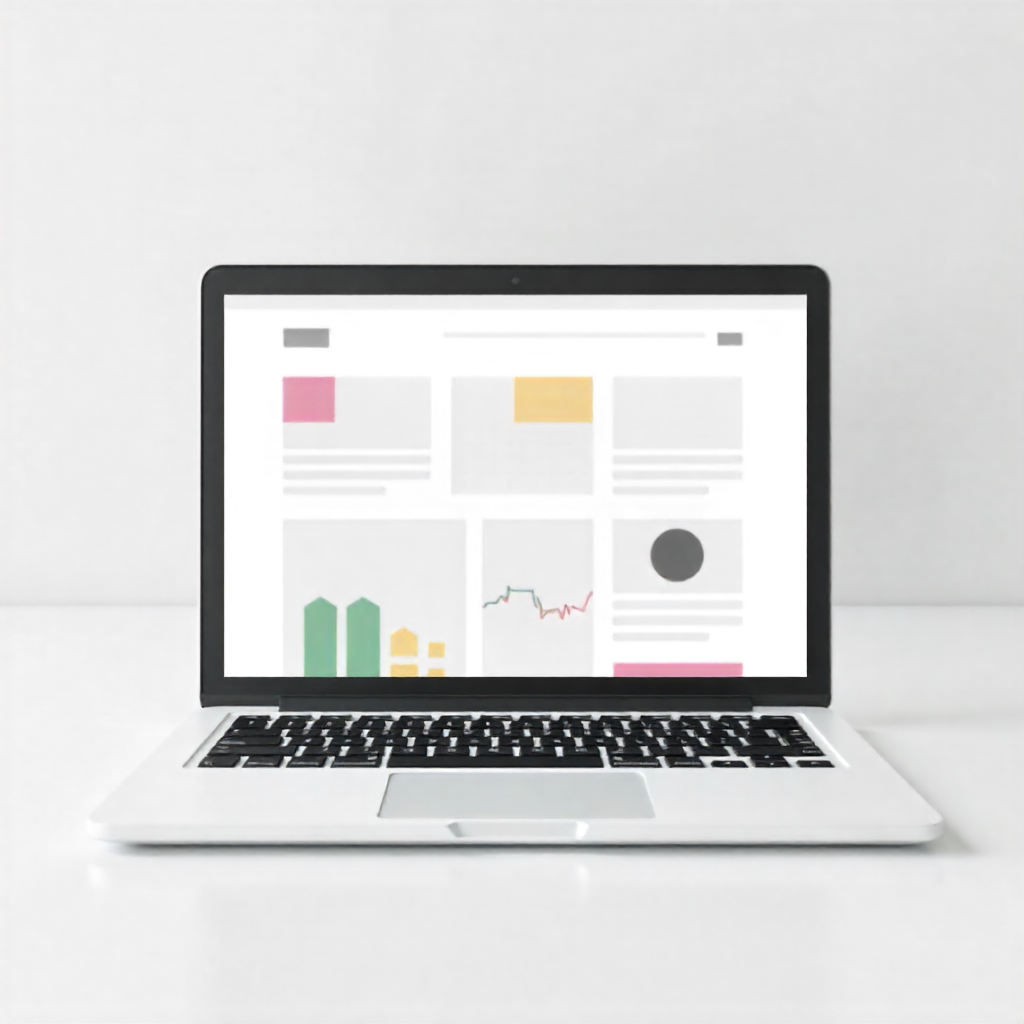 Laptop displaying modern website design with colorful interface